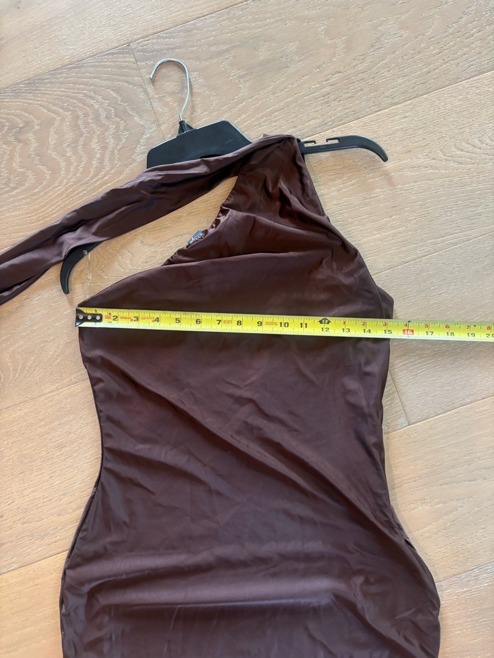 Oh Polly Shaya Asymmetric Scarf Detail Midaxi Dress US 10 NWT Chocolate Brown - Picture 10 of 13